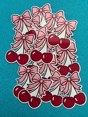 Cherry vinyl stickers with Pink Bows